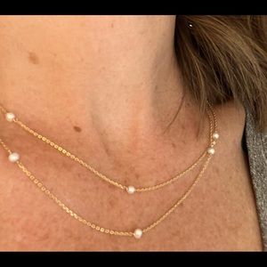14 karat yellow gold 36” tin cup pearl necklace